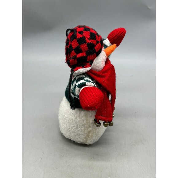 Decorative Snowman Plush With Red Scarf & earmuff Hat cheeker bells stand READ - Picture 2 of 6